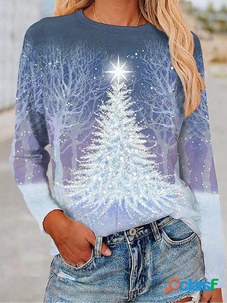Natale Albero Maniche Lunghe Girocollo Casuale T-shirt