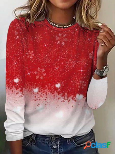 Natale Casuale Maniche Lunghe Sciolto T-shirt
