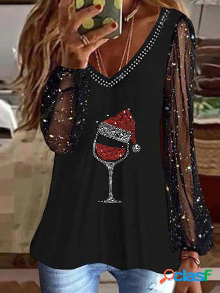 Natale Casuale Scollo a V Regolare In forma Top