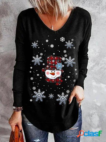 Natale Fiocco di neve Stampato Girocollo Casuale T-shirt