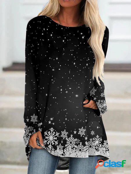 Natale Maniche Lunghe Girocollo Stampato Superiore T-shirt