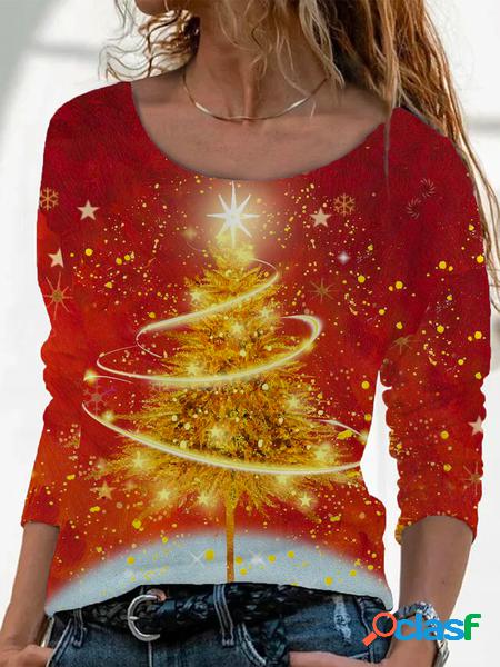 Natale Stampato Maniche Lunghe T-shirt