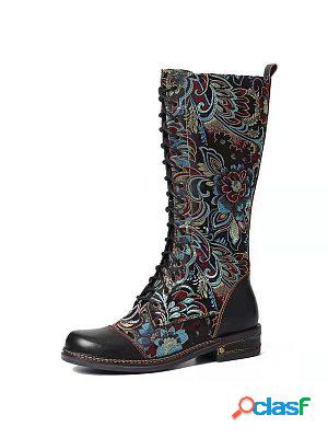 National Style Retro Low Heel High Boots