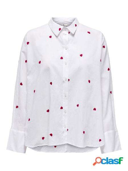 ONLY Camicia in cotone con cuori ricamati Bianco