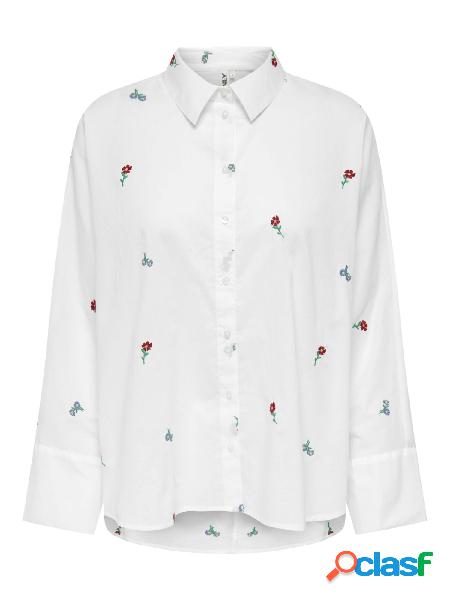 ONLY Camicia in cotone con fiori ricamati Bianco