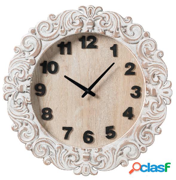 Orologio tondo in legno colore bianco e naturale stile