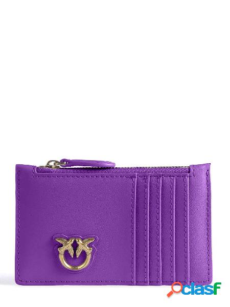 PINKO Portacarte Airone in pelle Viola/oro