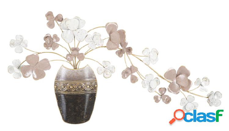 Pannello da parete in metallo vaso con fiori cm 87x6x46h