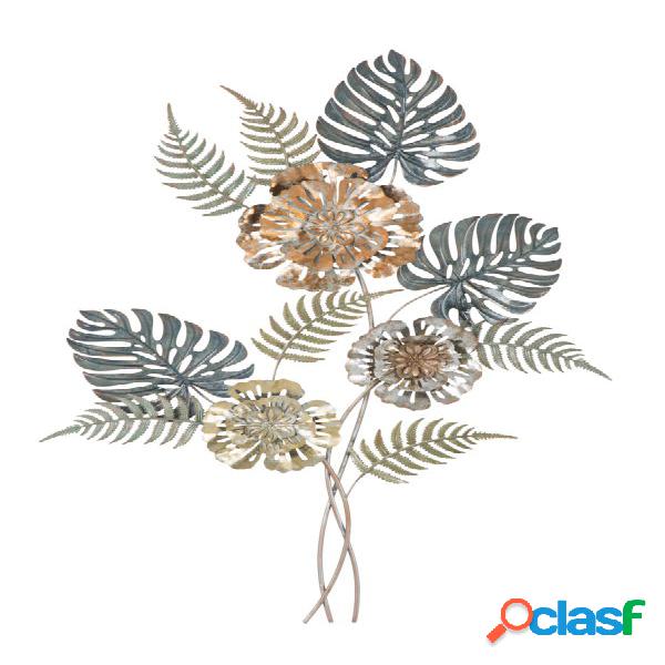 Pannello decorativo 3D in metallo con fiori e foglie cm