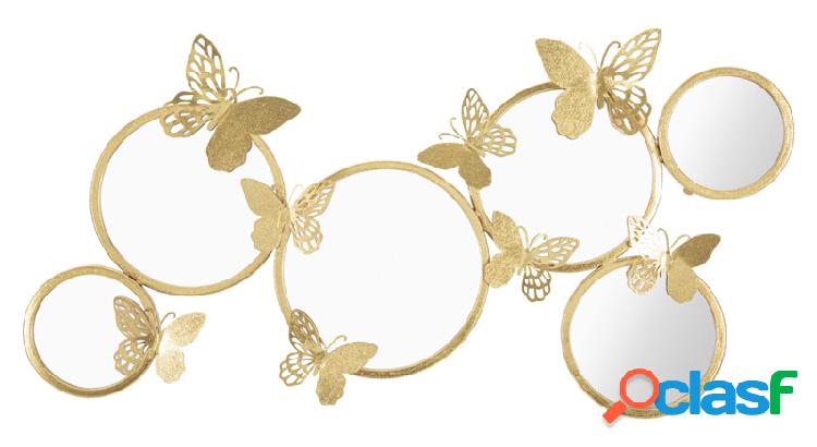 Pannello decorativo con specchi e farfalle in metallo dorato