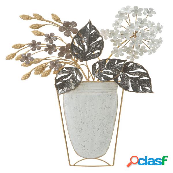Pannello moderno decorativo con vaso e fiori in metallo cm