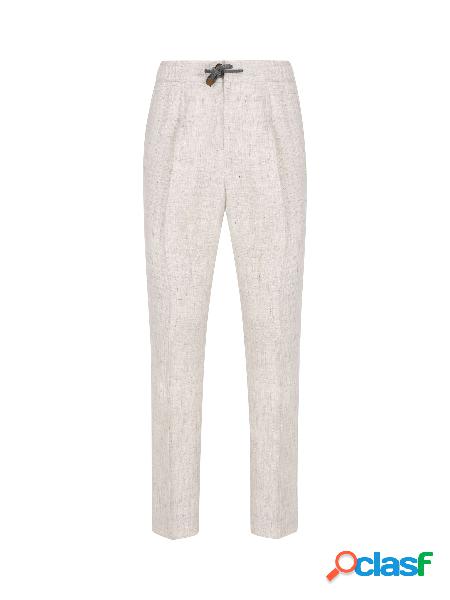 Pantalone Leisure Fit In Twill Di Lino Con Coulisse E Pince