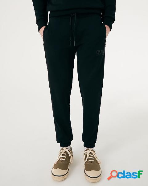 Pantalone nero in cotone interlock con logo scritta