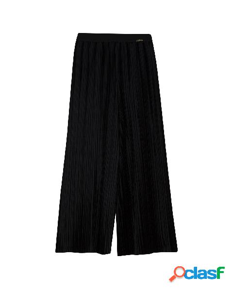 Pantalone palazzo nero in velluto plissé 8-14 anni