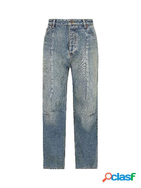 Pantaloni Biker Con Pinces in denim giapponese blu