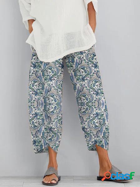 Pantaloni Dritto Casuale Paisley di Cotone