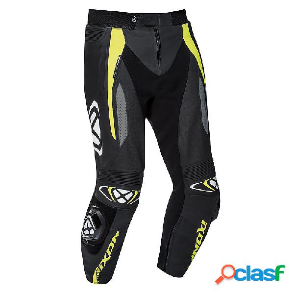 Pantaloni moto pelle estivi Ixon VORTEX 2 Nero Grigio Giallo