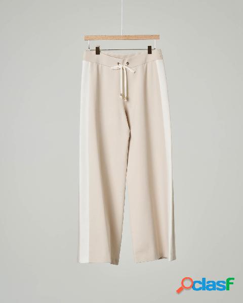 Pantaloni palazzo gesso con bande avorio sui fianchi 40-44