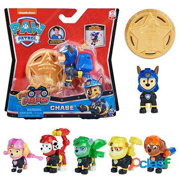 Paw patrol personaggio moto pups con distintivo da agente