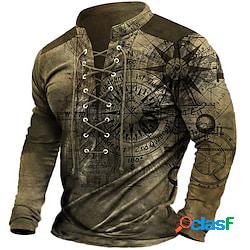 Per uomo Felpa Blu Marrone Verde Grigio Henley Pop art Lacci