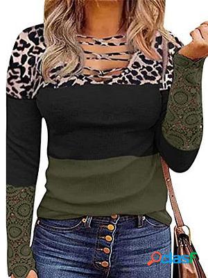 Pit Stitching Lace V-neck Long-sleeved T-shirt