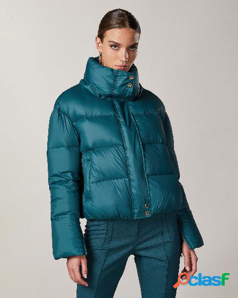 Piumino con maxi cappuccio ottanio in nylon ultralight dal