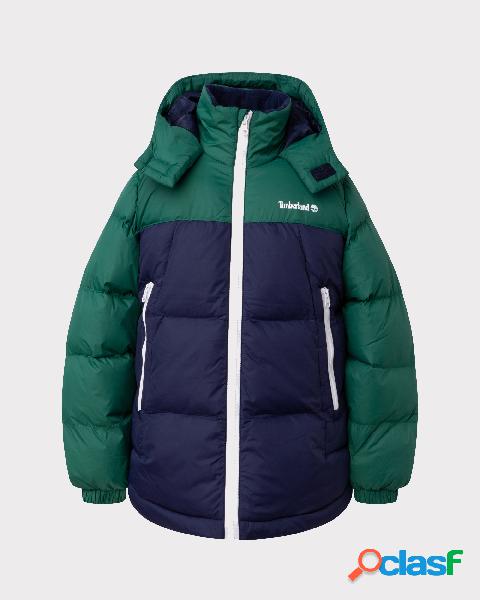 Piumino verde e blu con cappuccio 4-5 anni