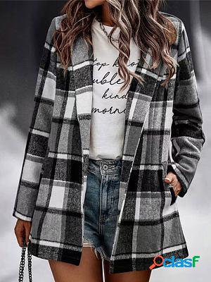 Plaid Brushed Color Woven Long-sleeved Cardigan