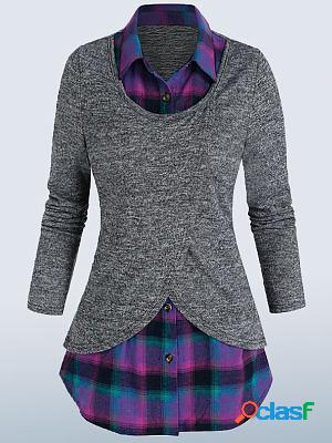 Plaid Stitching Casual Loose Blouse