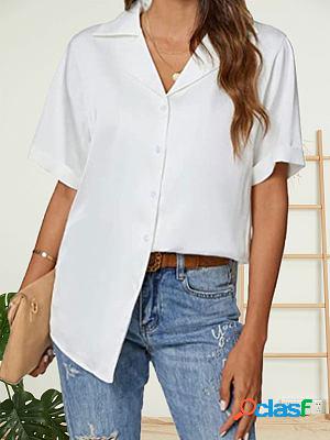 Plain Button Short Sleeve Blouses