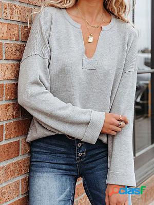 Plain V-neck Knit Rolled Sweater