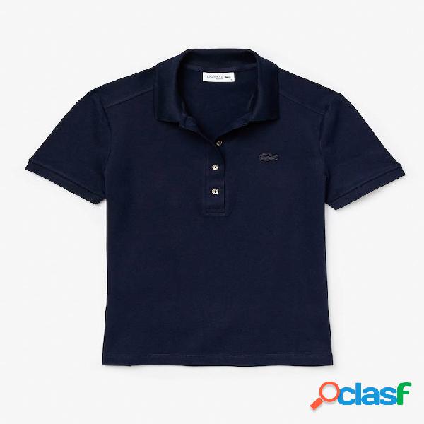 Polo slim fit blu in piquet di cotone stretch con mini logo