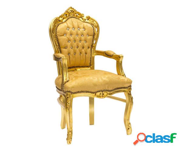 Poltroncina barocco in legno e tessuto color oro cm
