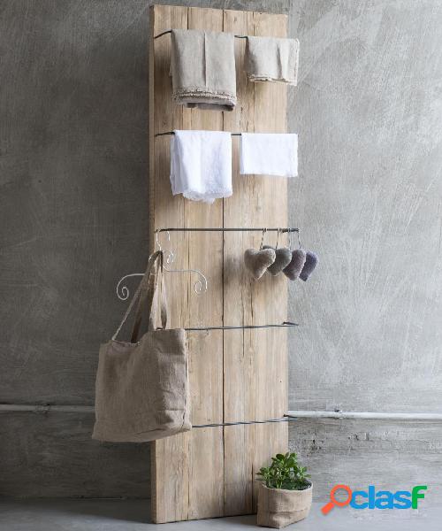 Porta asciugamani in legno di recupero naturale con supporti