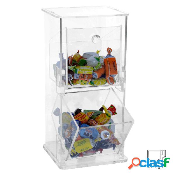 Porta caramelle in plexiglass a 2 scomparti con chiusura a