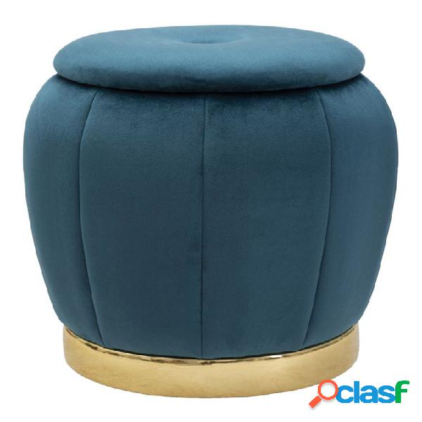 Pouf contenitore rotondo rivestito in tessuto base dorata cm