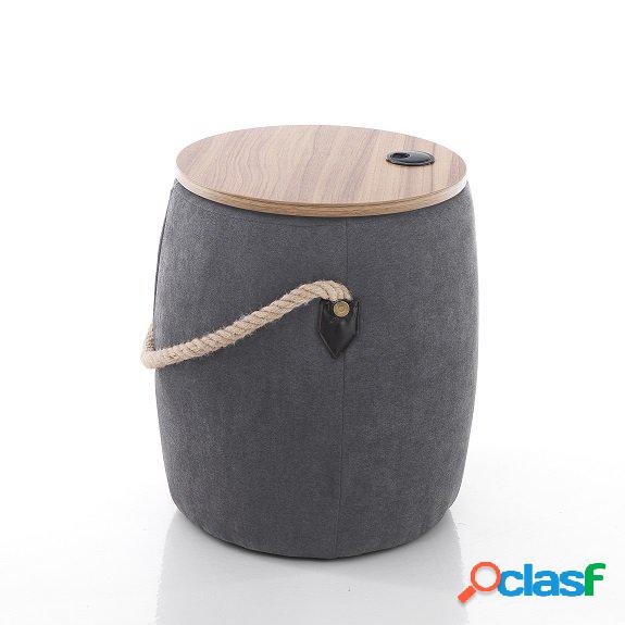 Pouf imbottito contenitore con piano in legno con foro passa