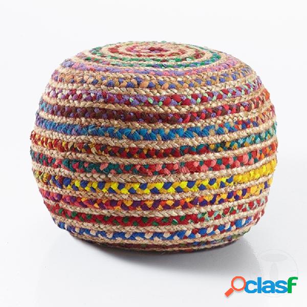 Pouf rotondo morbido rivestito in cotone e juta colorato cm