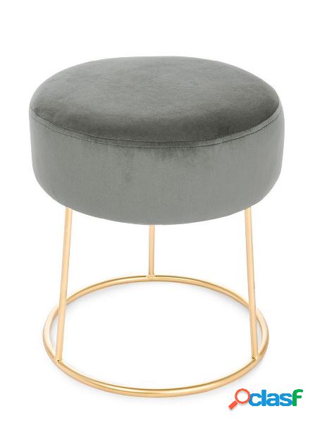 Pouf sgabello moderno tondo in metallo dorato e velluto cm