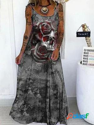 Punk Skull Print Loose Tie Maxi Dresses