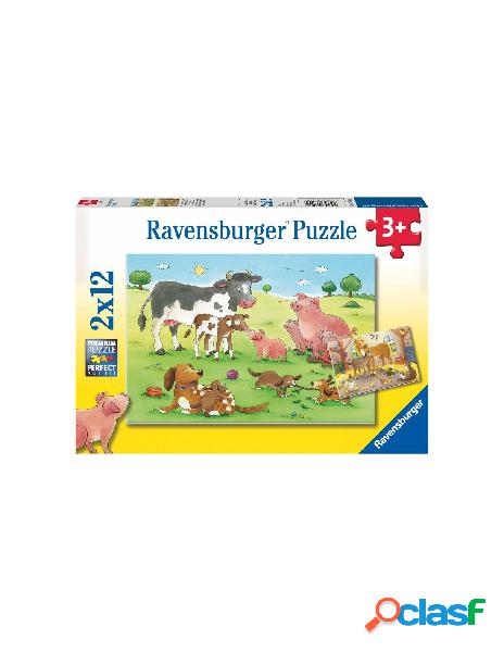 Puzzle 2 x 12 pz famiglie animali