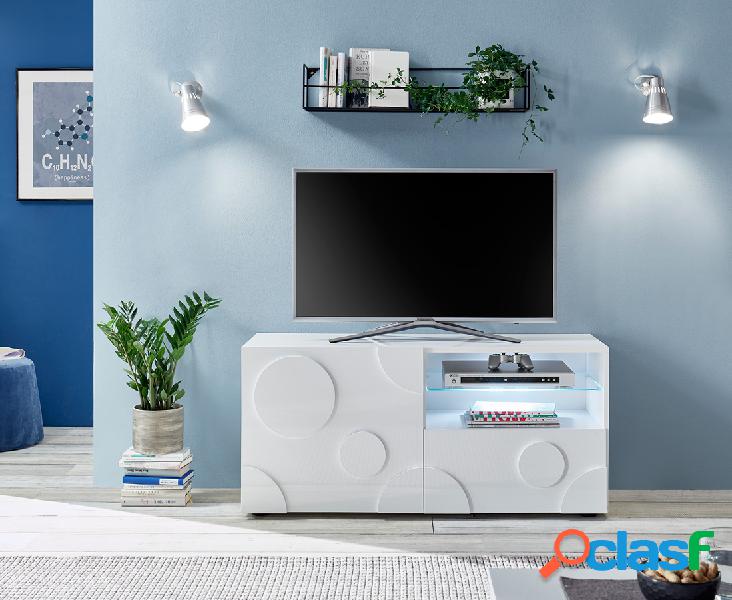 Ranil - Base porta tv bianco lucido moderno con cerchi cm