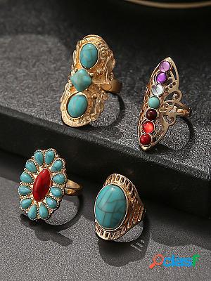 Raw Turquoise Ring Trend Fashion Colorful Gemstone 4-piece