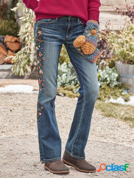 Regolare In forma Floreale Denim Casuale Jeans