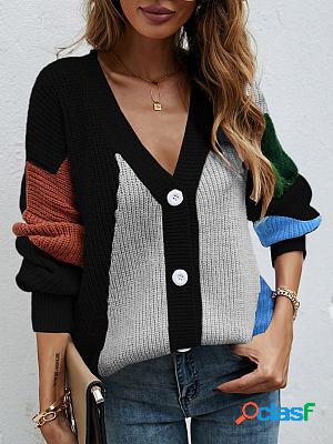 Relaxed Loose Geometric Panel Sweater Cardigan