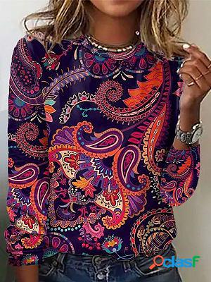 Retro Ethnic Print Casual And Comfortable Pullover Round