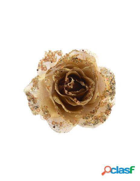 Rosa in plastica con clip colore oro