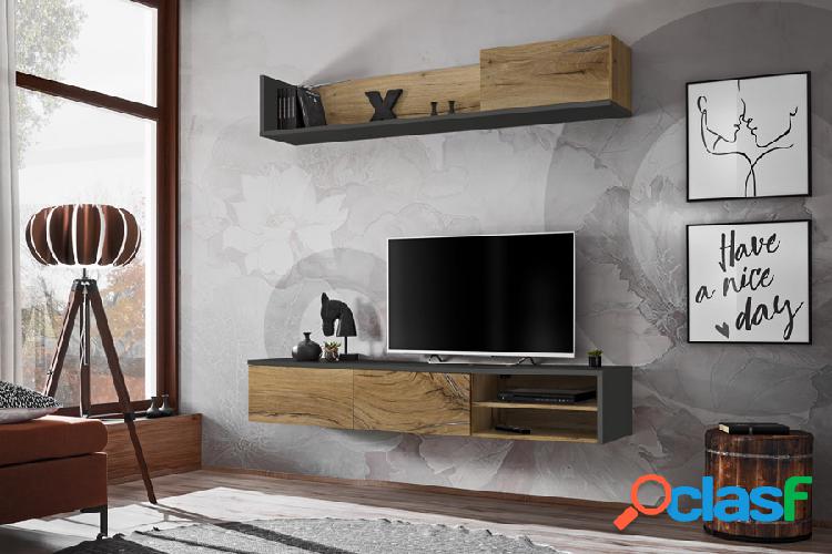 Rosmunda - Parete design da soggiorno sospesa con mobile tv