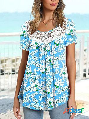 Round Neck Boho Floral Short sleeve T-shirts