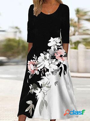 Round Neck Casual Floral Maxi Dresses